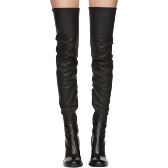 Ann Demeulemeester Over The Knee Stretch Leather Boots 35 5 Black - Picture 10 of 14